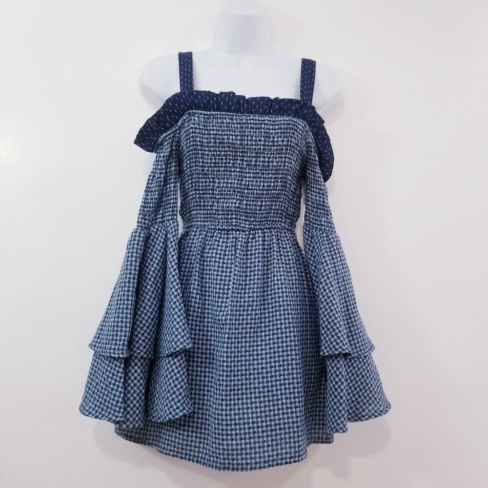 Tularosa Smocked Tiered Wide Sleeves Off Shoulder Mini Dress - Picture 1 of 12